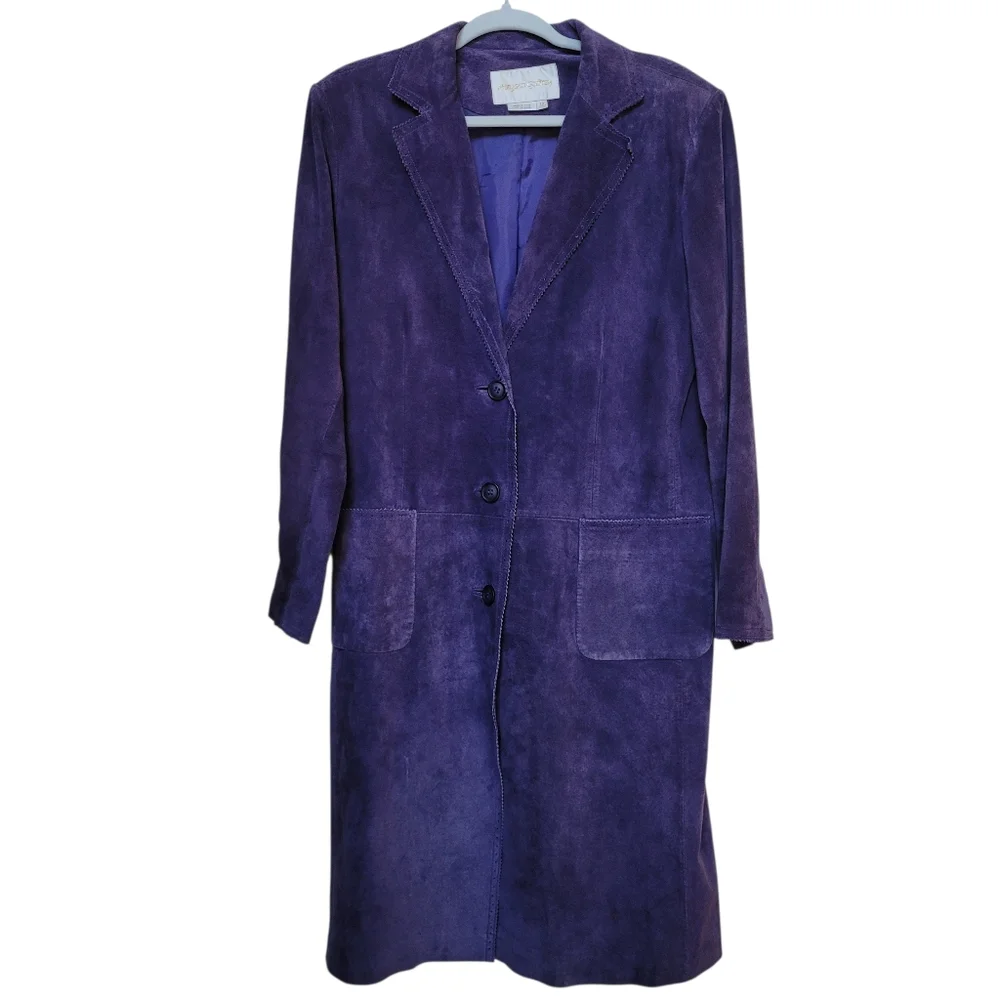 Margaret Godfrey VTG Purple Suede Leather Long Jacket Boho Western Sz 12 - Picture 4 of 10